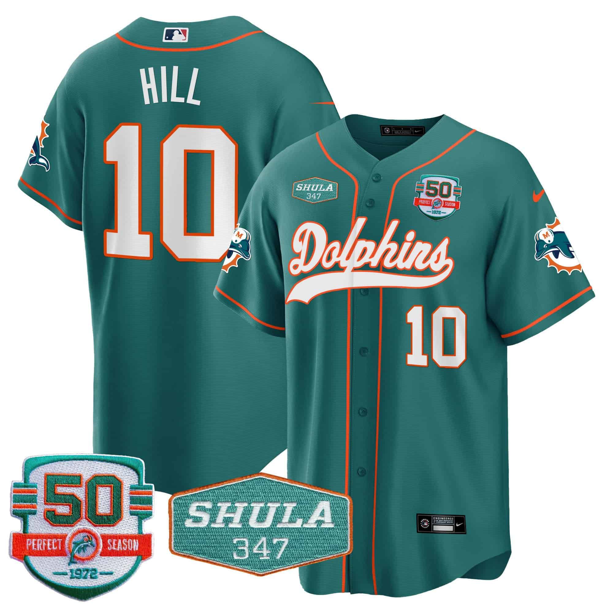 Men Miami Dolphins #10 Hill Green 2024 Nike 50th Don Shula Memorial Patch Baseball NFL Jersey style 1->indianapolis colts->NFL Jersey